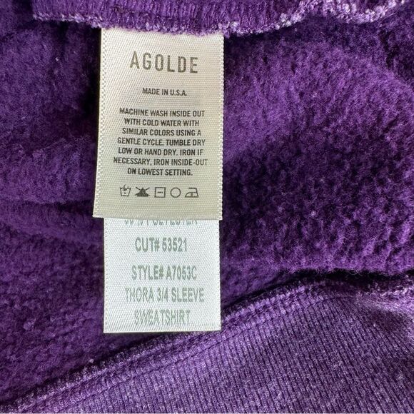 AGOLDE Thora Sweatshirt Cropped Grape Heather Crewneck 3/4 Sleeve Sz medium - Picture 13 of 14